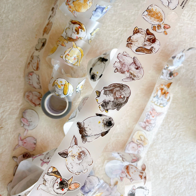 Seahorse Forest Vol6【A34#Cute Rabbit Ji】Original Design Pre-Cut Washi/PET Tape Stickers,for Scrapbook Supplies,Junk Journal Supplies