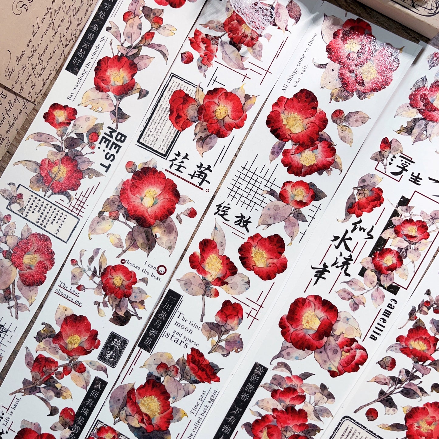 YiEr【Yan Ran】Orginal Design Washi/Pet Tape Light Retro Floral Stickers