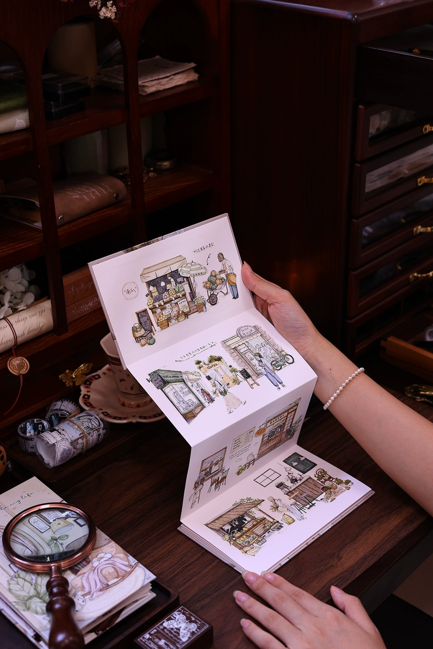 XiaoBaiJia Minimalist Style【Small Shops Street】Market Street,Orginal Design Washi Pet Tape Landscape Stickers