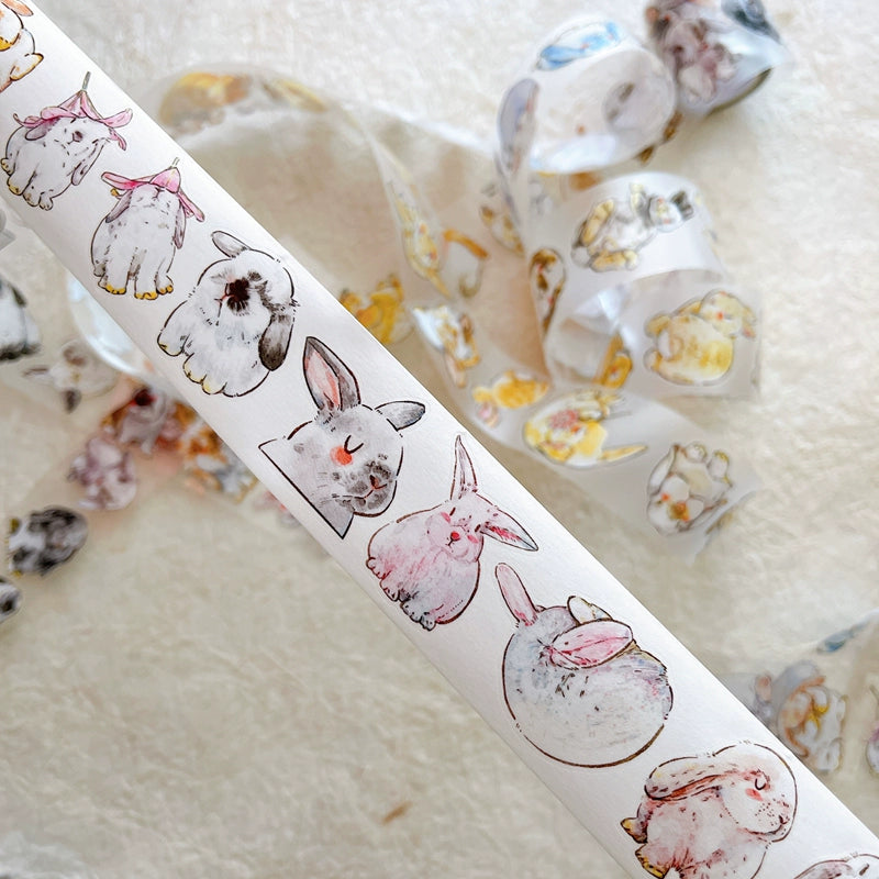 Seahorse Forest Vol6【A34#Cute Rabbit Ji】Original Design Pre-Cut Washi/PET Tape Stickers,for Scrapbook Supplies,Junk Journal Supplies