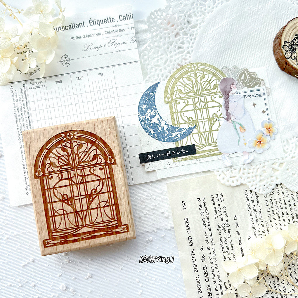 Yiying Yimengwu 【Window Under the Moon】Light Retro Moon Window Wooden Stamp