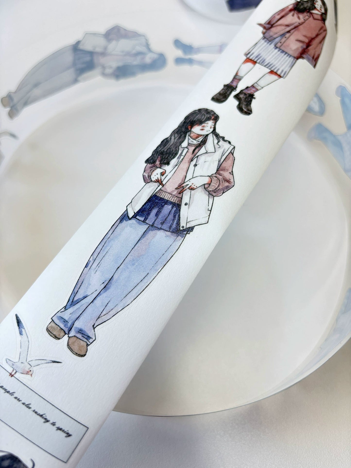 Kaixiaoxun Vol9 【Spring is Shallow】 Pre-Cut Long Loop Washi/Matte PET Tape for Scrapbook Supplies,Junk Journal Supplies