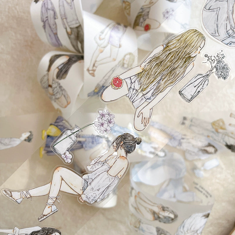 Seahorse Forest Vol6【A37#Leisurely】Original Design Pre-Cut Washi/PET Tape Stickers,for Scrapbook Supplies,Junk Journal Supplies