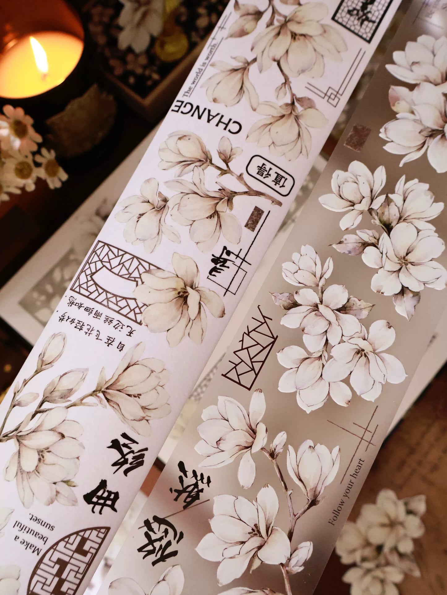 YiEr Vol14【Moon Condensation Fragrance】Ancient Style Magnolia Floral Washi Tape and PET Stickers