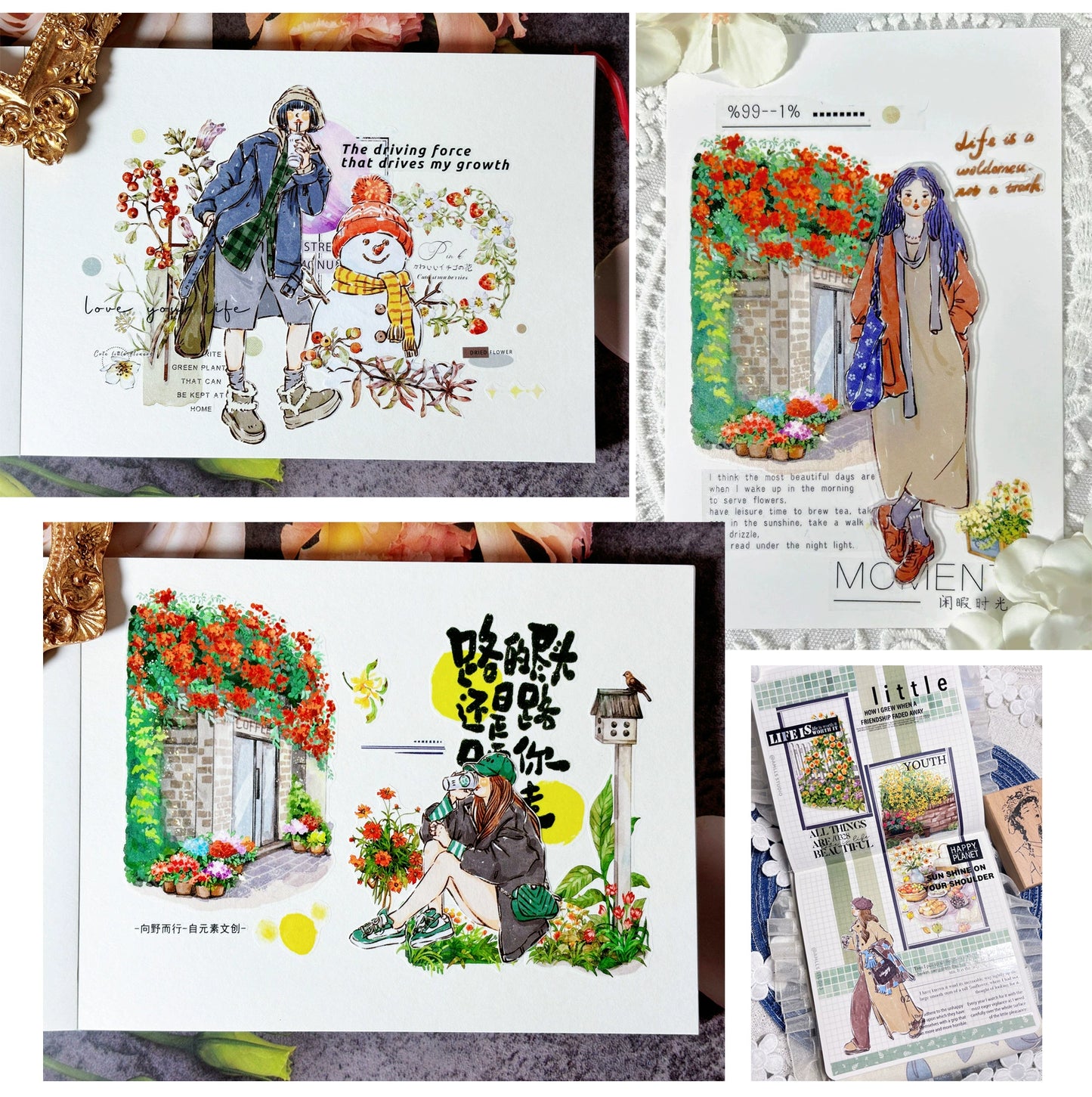 ZiYuanSu Vol12【Coffee Freedom&Comfortable Season】Pre-Cut Original Design Character Washi/PET Tape Stickers, for Scrapbook Supplies,Scrapbook Tape Stickers,Junk Journal Supplies, Journaling Stickers,Bullet Journals
