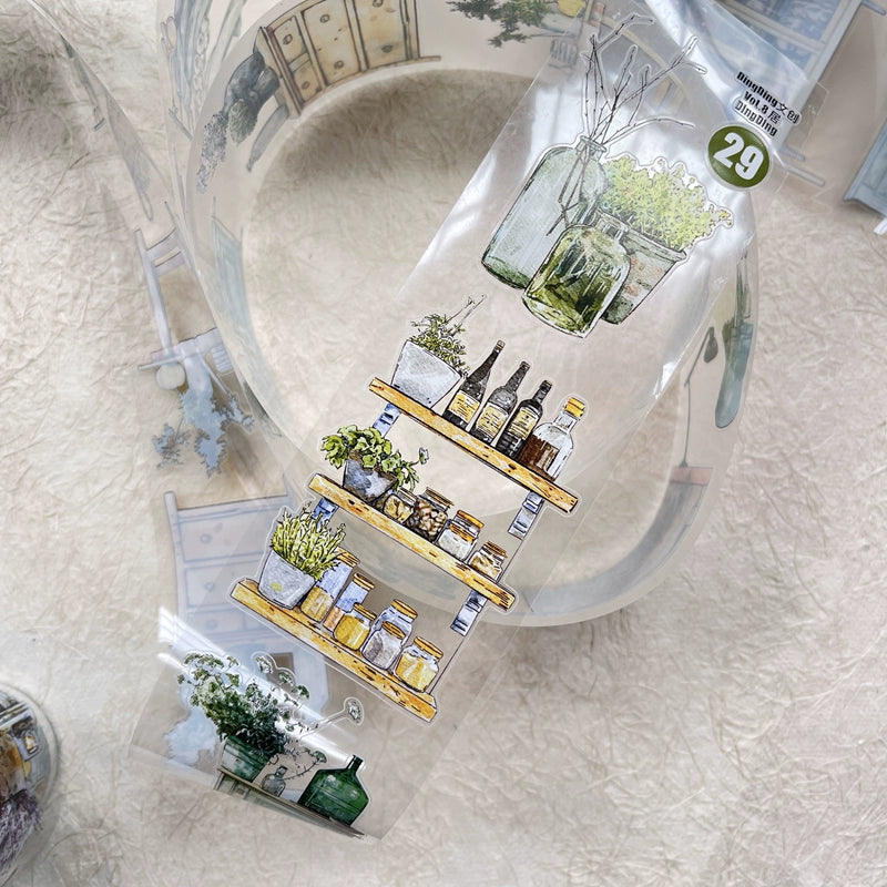 DingDing Vol8【29#Reside】Home Furnishing,Original Design Vintage Scenery Washi/PET Tape Stickers, for Scrapbook Supplies,Scrapbook Tape Stickers,Junk Journal Supplies, Journaling Stickers,Bullet Journals