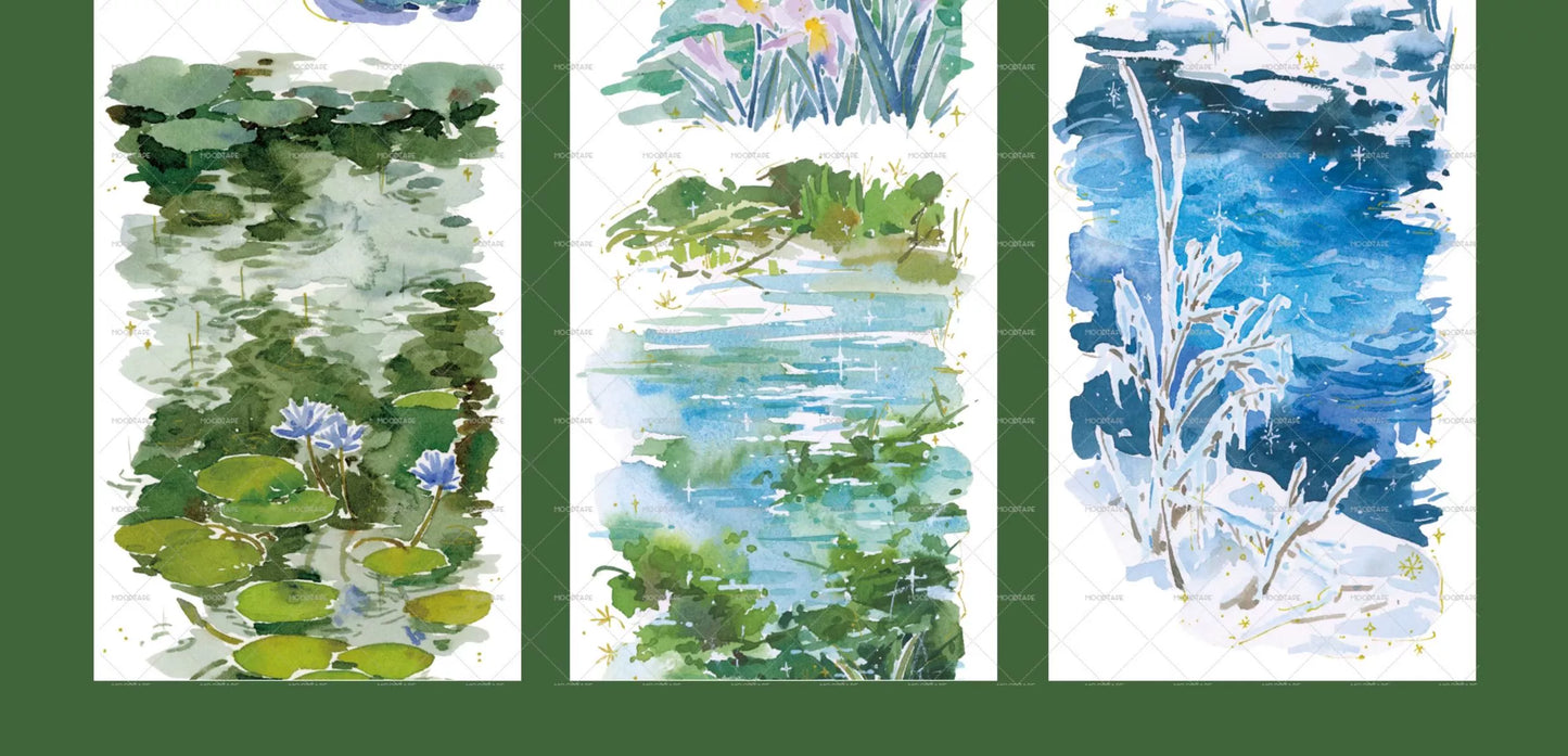 Moodtape【Yixi New Green】Grassland Landscap Original Design Washi/Pet Tape Stickers,for Scrapbook Supplies,Scrapbook Tape Stickers,Junk Journal Supplies