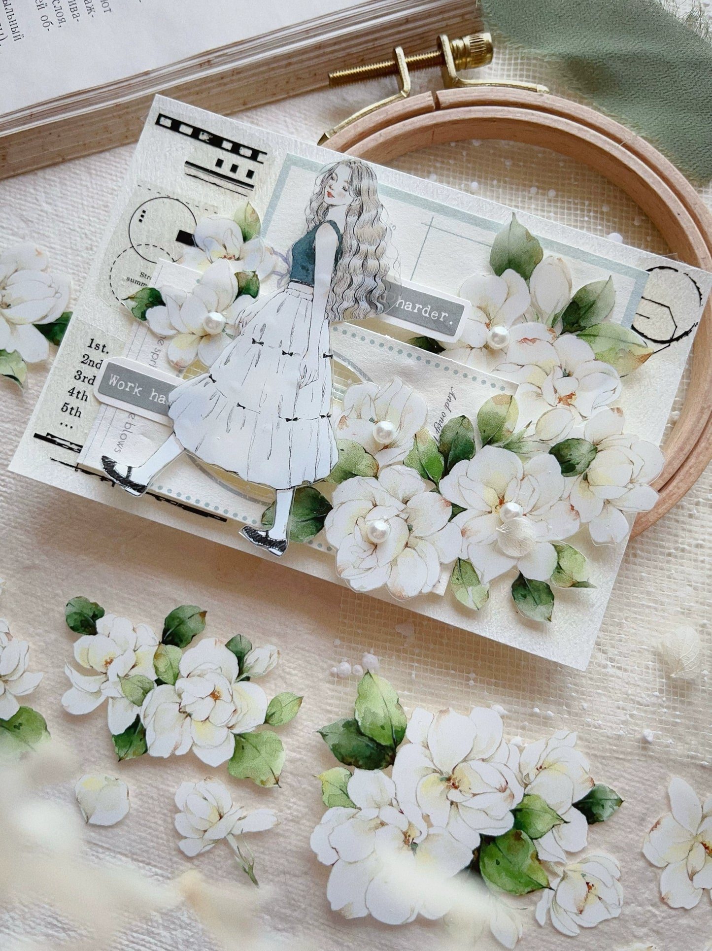 YiEr Vol11【Jasmine Flower】Floral Washi Tape and PET Stickers