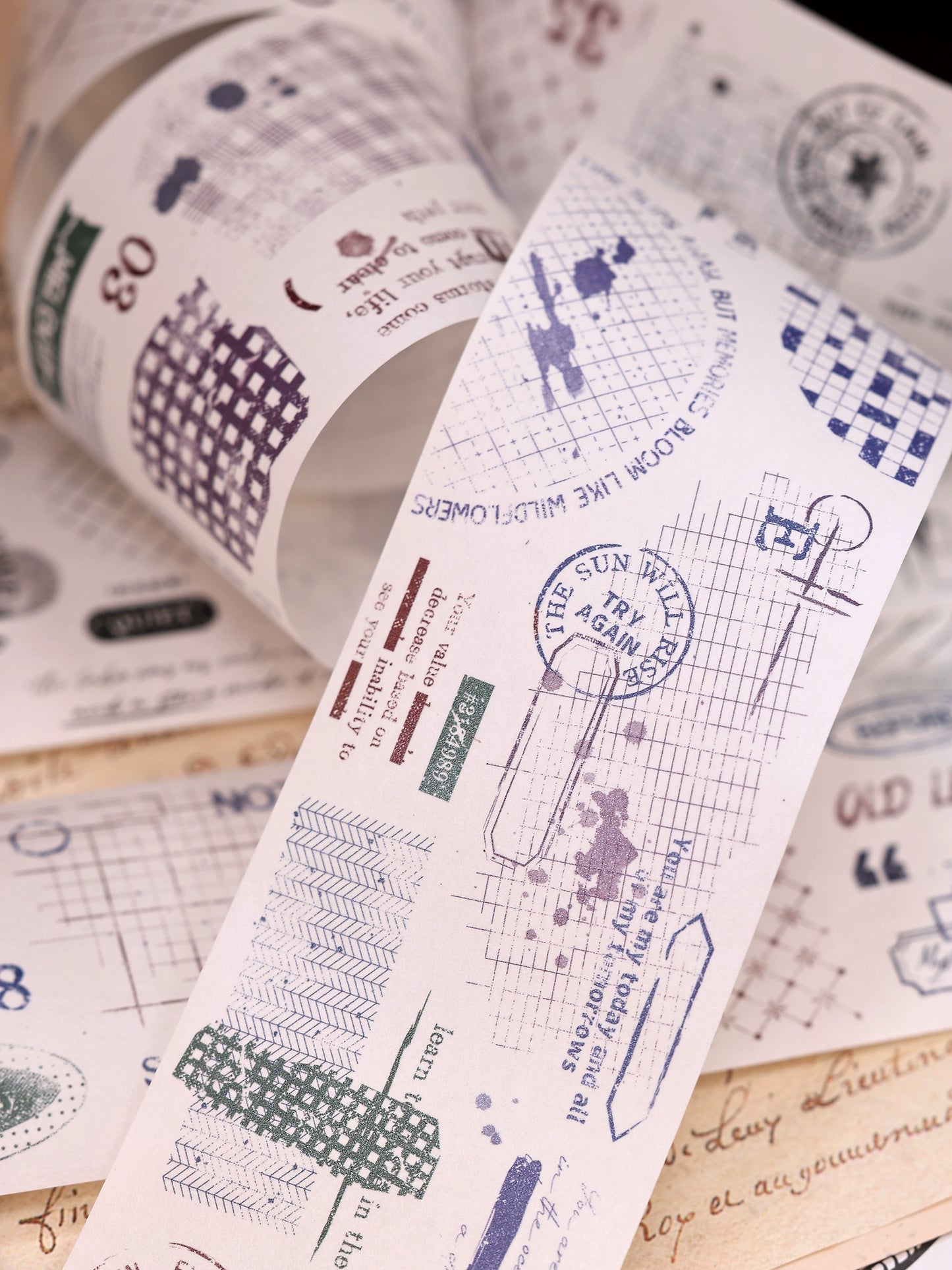 XiaoBaiJia【Narrative of Time】Light Retro Grid Base English Text Washi Pet Tape Stickers