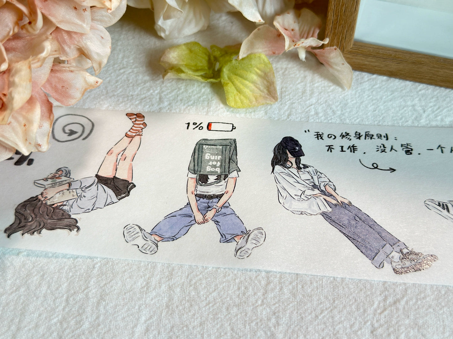 XiYue【I Won't Listen】Original Character Design Washi/PET Tape Stickers,for Scrapbook Supplies,Journaling,Junk Journal,Bullet Journal,Planner Stickers