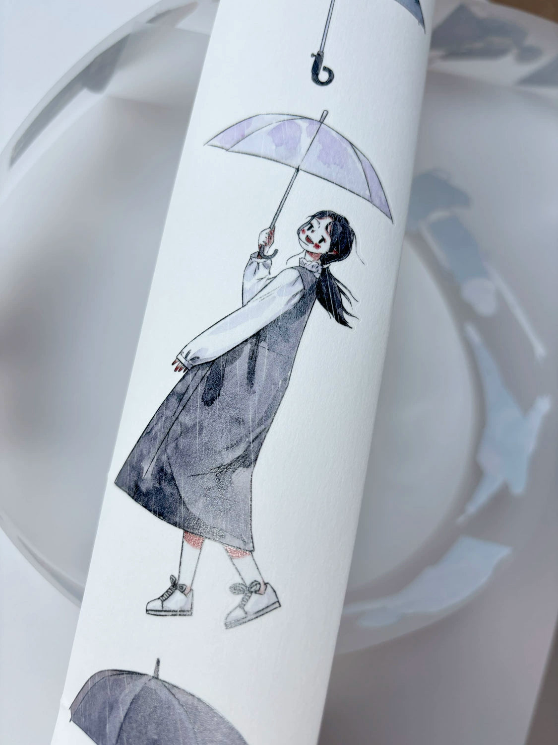 Kaixiaoxun Vol8 【Hold An Umbrella】 Pre-Cut Washi/Matte PET Tape for Scrapbook Supplies,Junk Journal Supplies