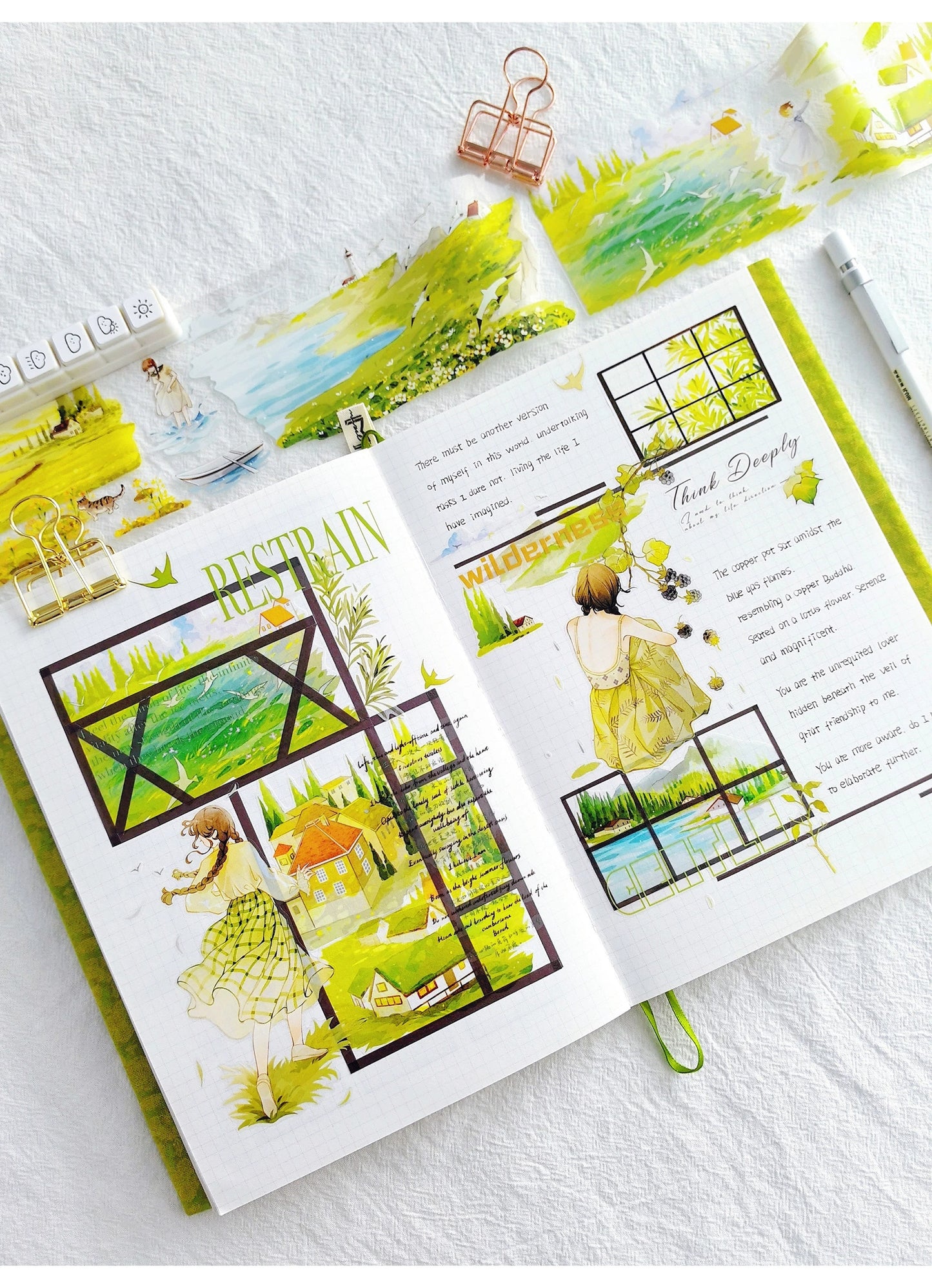 ZiYuanSu Vol12【Spring and Summer Romance】Scene/Landscape Pre-cut Washi/PET Tape,for Scrapbook Supplies,Scrapbook Tape Stickers,Junk Journal Supplies
