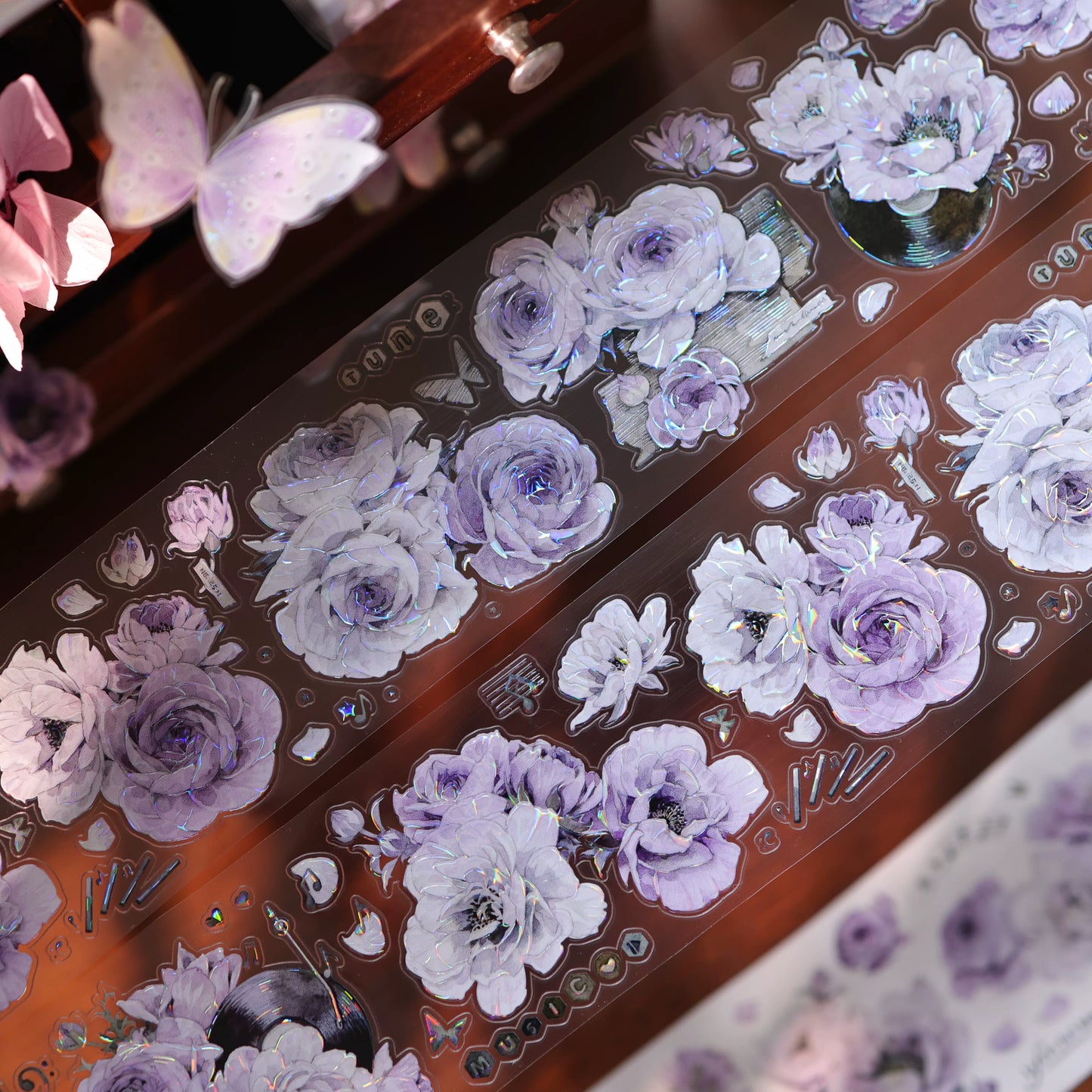 YiEr Vol17【Purple Echo】Kiss-Cut Blumen-Washi-Tape und PET-Sticker