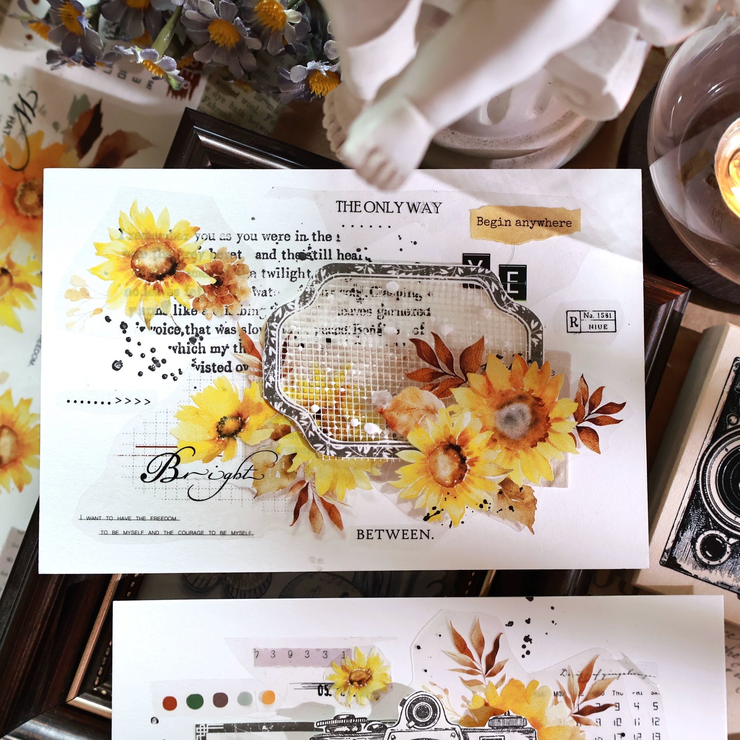 YiEr Vol13【Sunflower】Orginal Design Washi/Pet Floral Tape Light Retro Landscaping Stickers