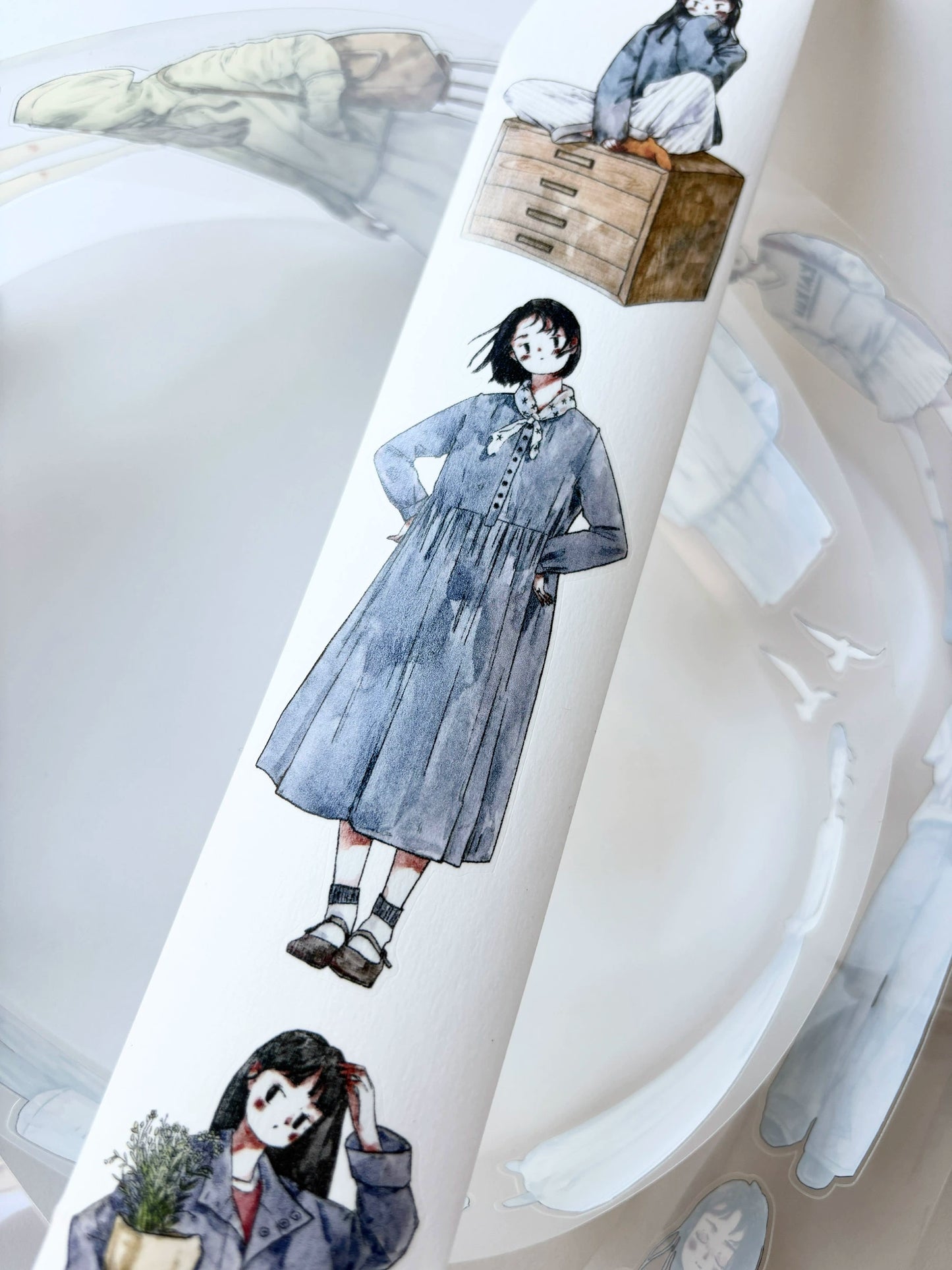 Kaixiaoxun Vol9 【Spring is Shallow】 Pre-Cut Long Loop Washi/Matte PET Tape for Scrapbook Supplies,Junk Journal Supplies
