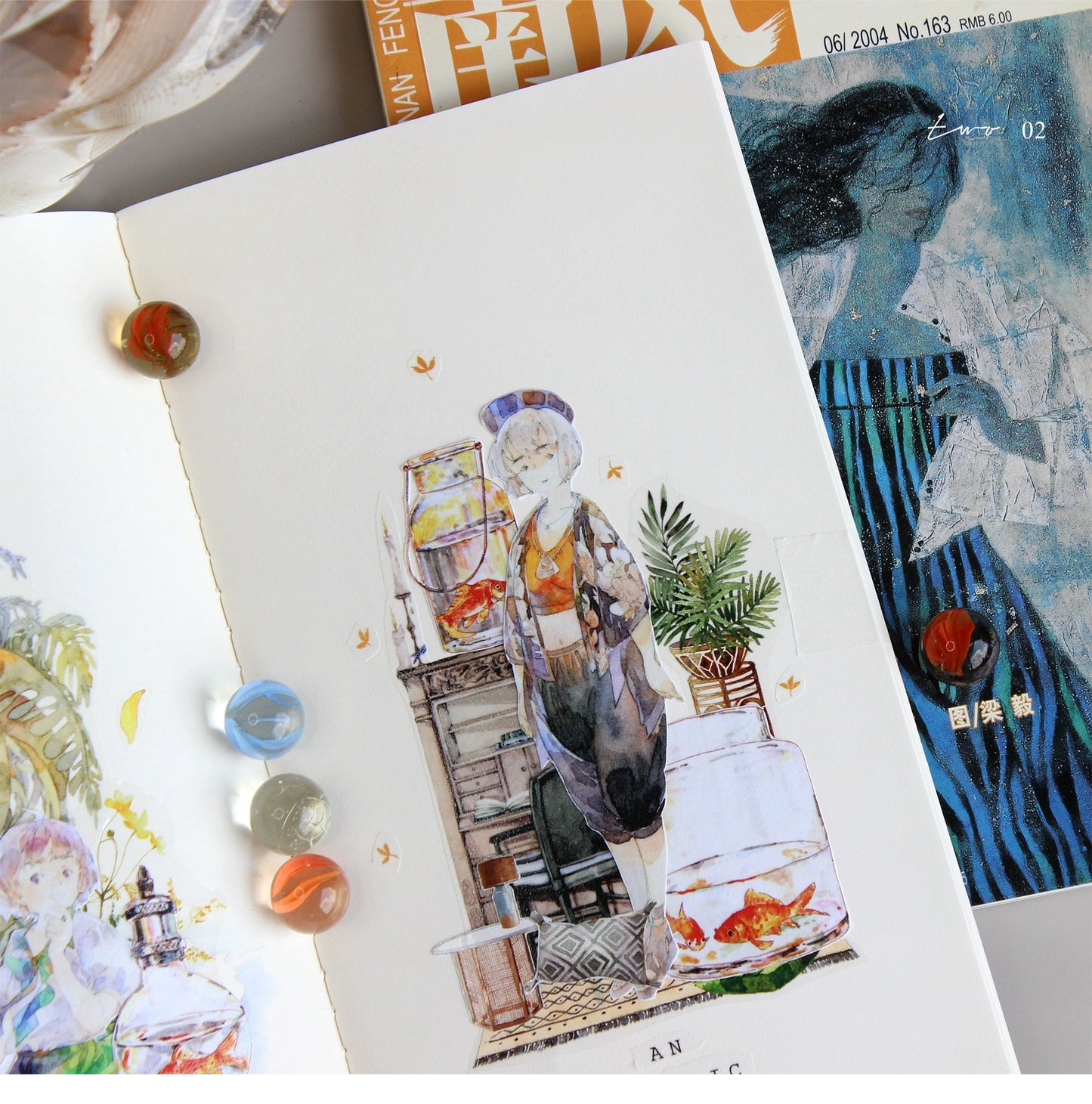 Moodtape【South Wind&Summer Cruising】Original Animal Characters Landscap Original Design Washi/Pet Tape Stickers,for Scrapbook Supplies,Scrapbook Tape Stickers,Junk Journal Supplies