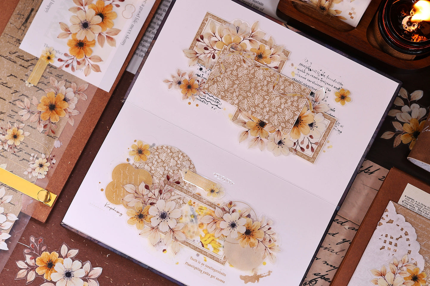 XiaoBaiJia【 Summer Overture】Light Retro Daisy Flower Orginal Design Washi Pet Floral Tape Landscaping Stickers