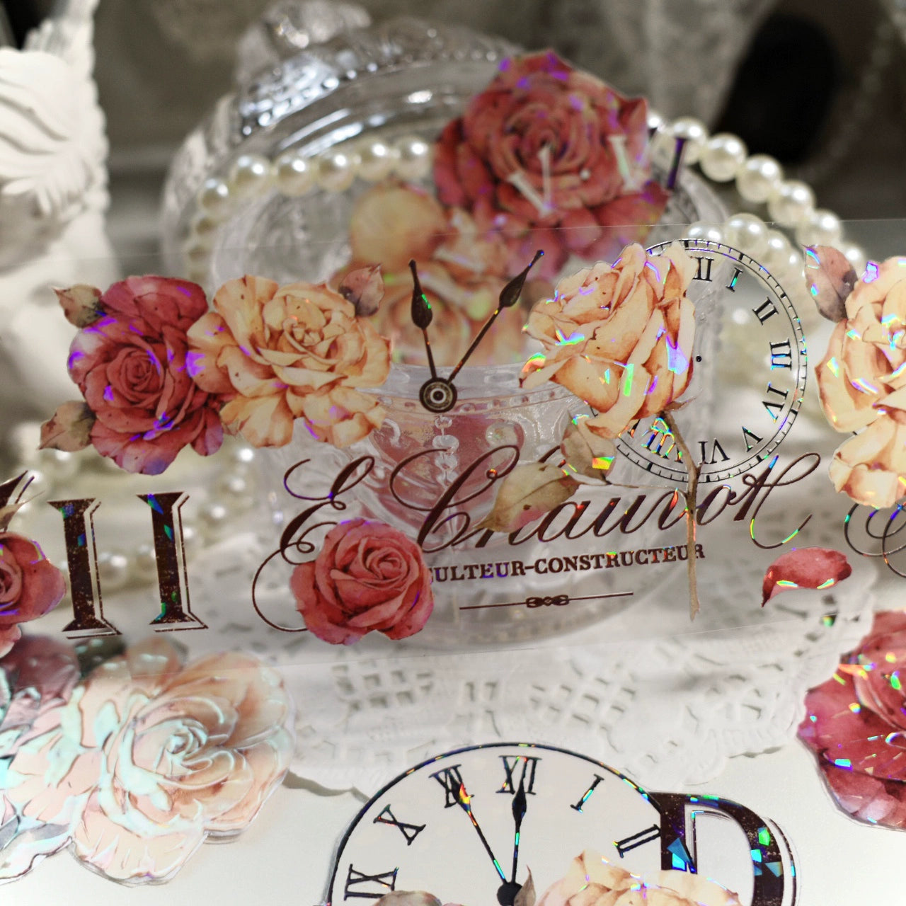 YiEr【Vintage Rose】Orginal Design Washi/Pet Tape Light Retro Floral Stickers