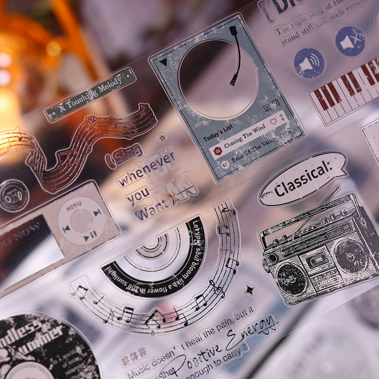 XiaoBaiJia【Echo】Light Retro Orginal Design Bordered Records Washi Pet Tape Landscape Stickers