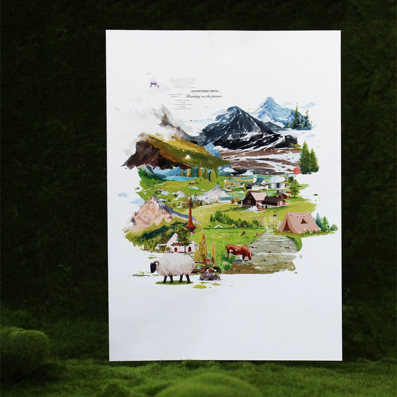 Moodtape【Wind in the Mountains and Wilderness】Forest Landscap Original Design Washi/Pet Tape Stickers,for Scrapbook Supplies,Scrapbook Tape Stickers,Junk Journal Supplies