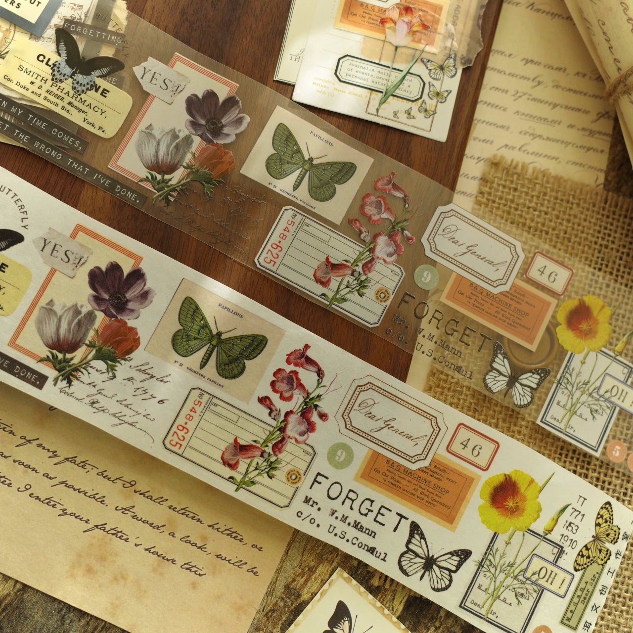 YiEr【Receipt】Orginal Design Washi/Pet Tape Light Retro Stickers