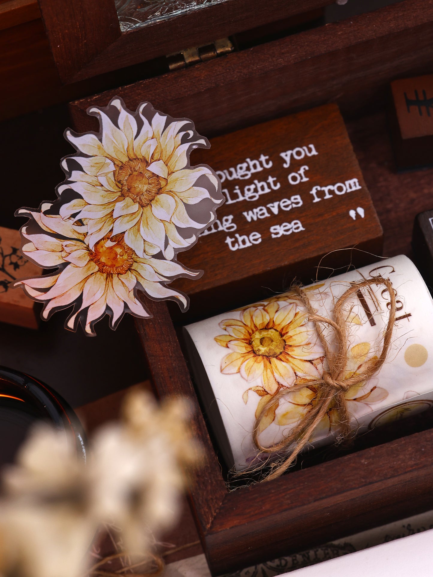 XiaoBaiJia【Franju】【 Floating Light Warm Orange】Orginal Design Washi/Pet Floral Tape Light Retro Landscaping Stickers