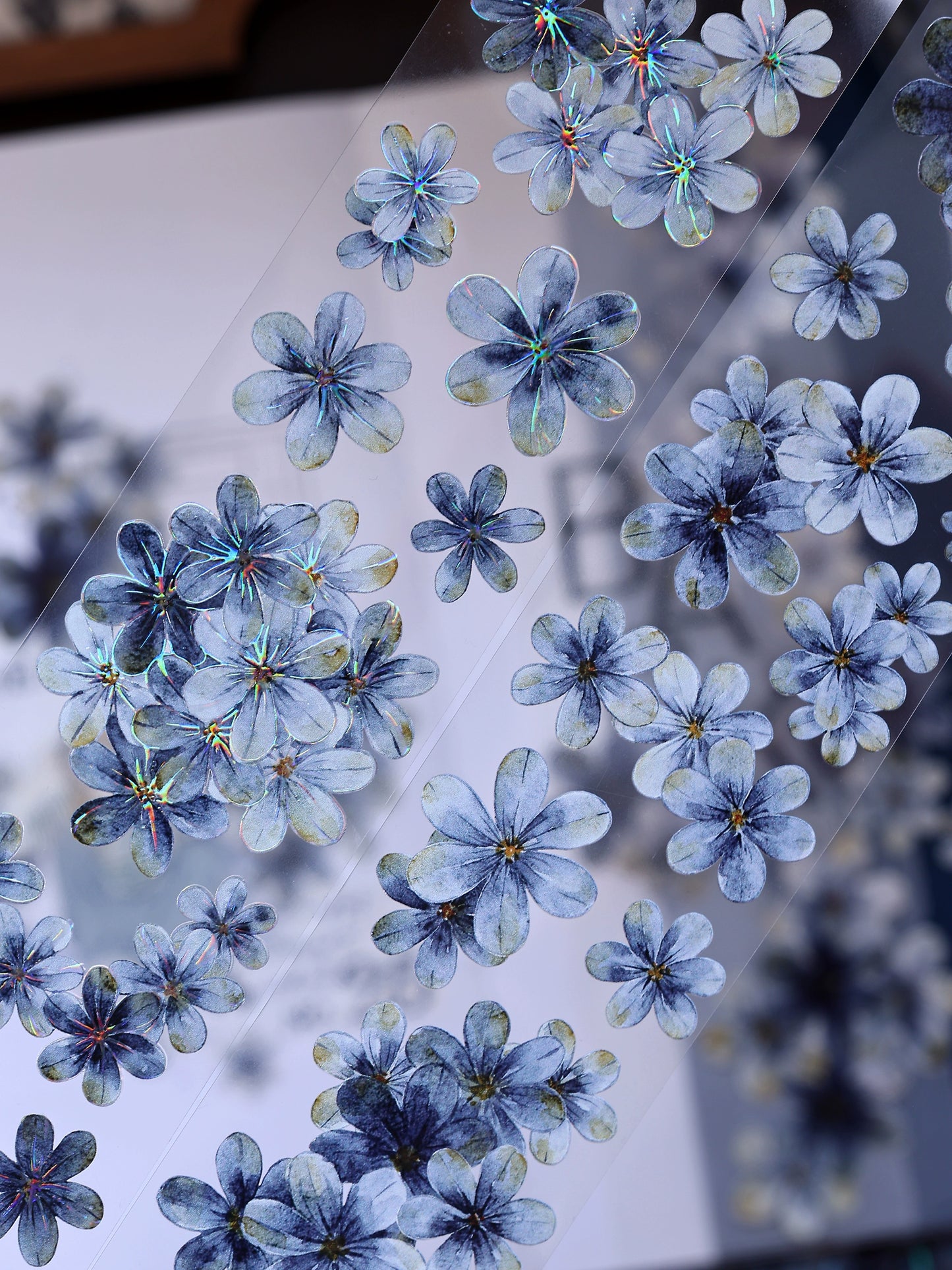 XiaoBaiJia【Deep Blue】Light Retro Blue-Black Flower Orginal Design Washi Pet Floral Tape Landscaping Stickers