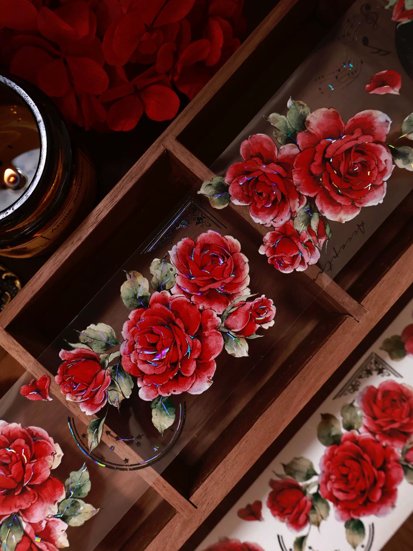YiEr Vol14【Old Red Paper】Red Rose Floral Washi Tape and PET Stickers