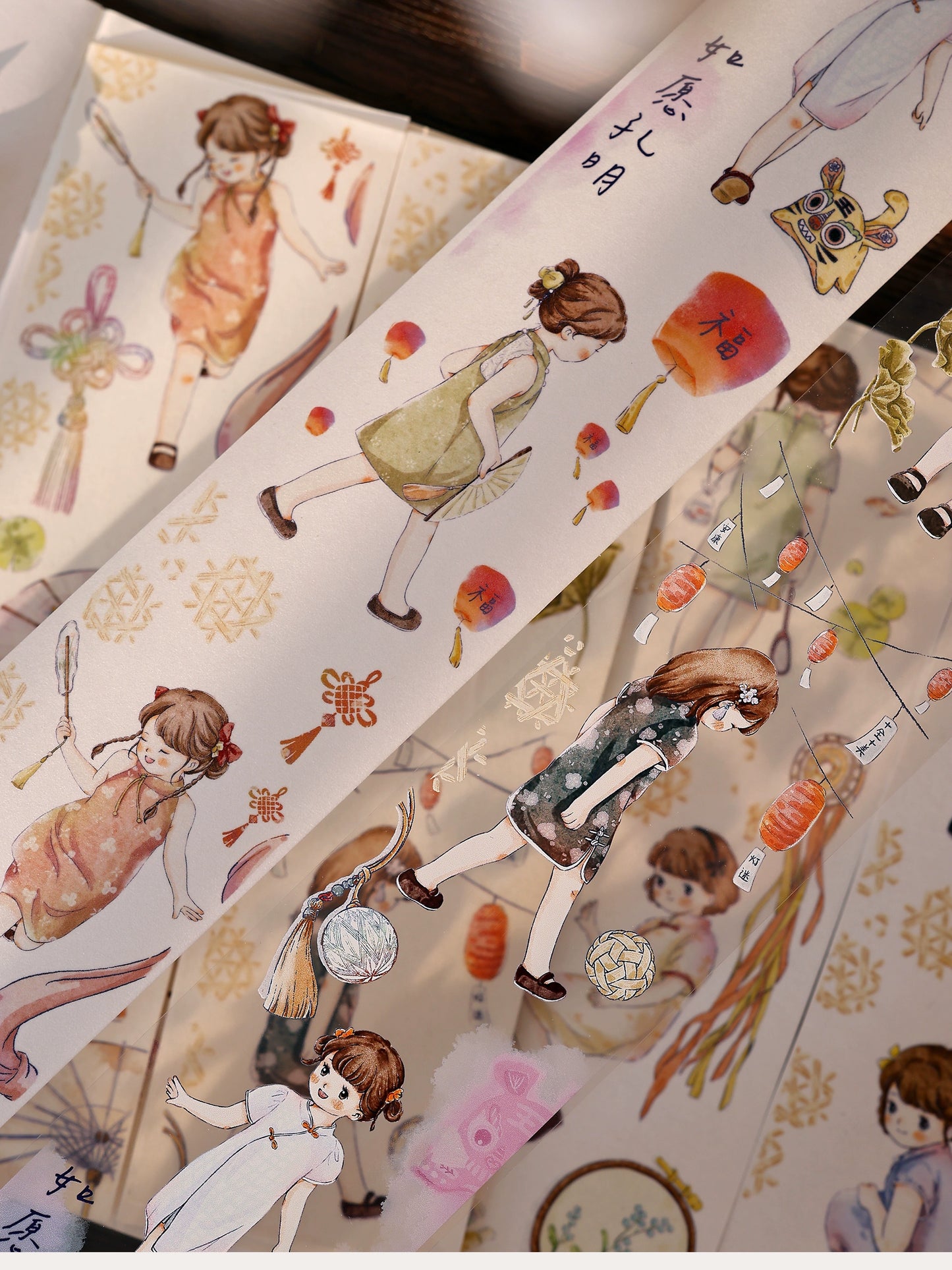 XiaoBaiJia【Qipao Charm】Light Retro Chinese Style Cute Little People Washi PET Tape