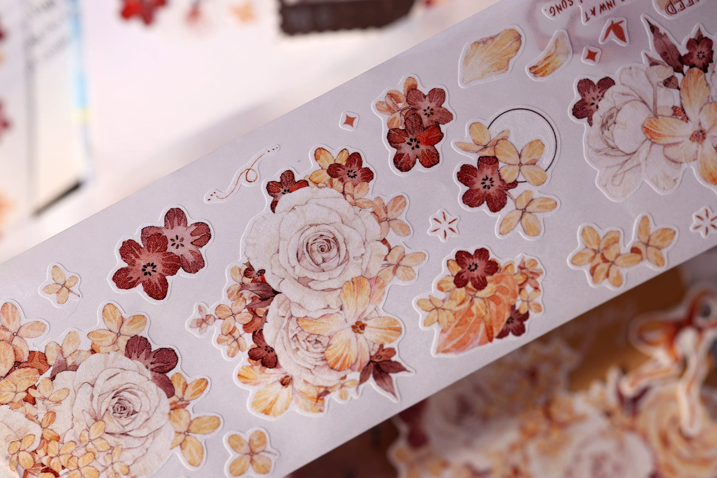 XiaoBaiJia【Tea Dyeing】Light Retro Flowers Orginal Design Washi Pet Tape Stickers