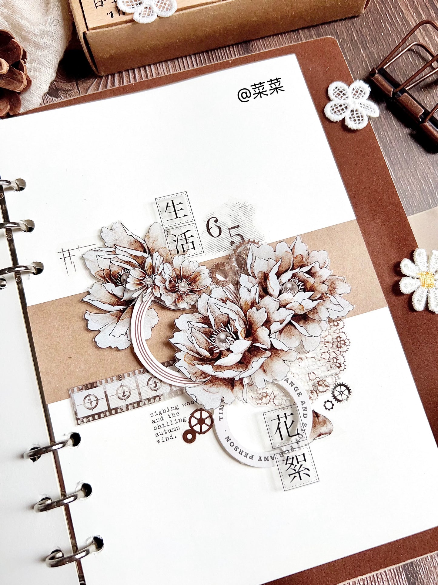 YiEr【Old Times】Orginal Design Washi/Pet Tape Light Retro Floral Stickers