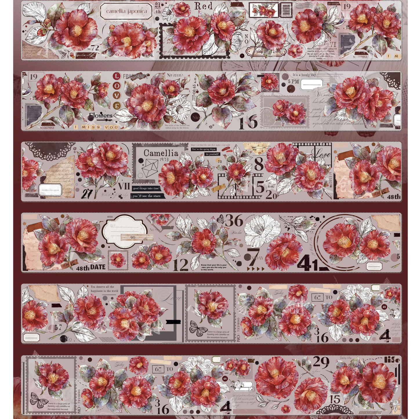 XiaoBaiJia【Red Tea】Light Retro Orginal Design Washi Pet Floral Tape Light Retro Landscaping Stickers