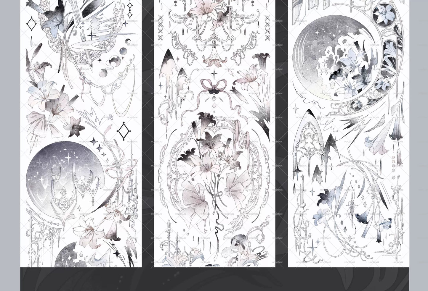Moodtape【Mythology of Broken Moon】Flowers Lily Moonlight Landscap Original Design Washi/Pet Tape Stickers,for Scrapbook Supplies,Scrapbook Tape Stickers,Junk Journal Supplies
