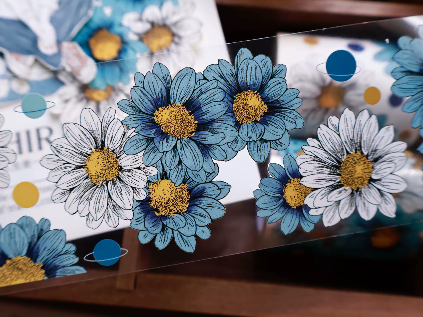 YiEr Vol14【Van Gogh Gardens】Blue Chrysanthemum Floral Washi Tape and PET Stickers