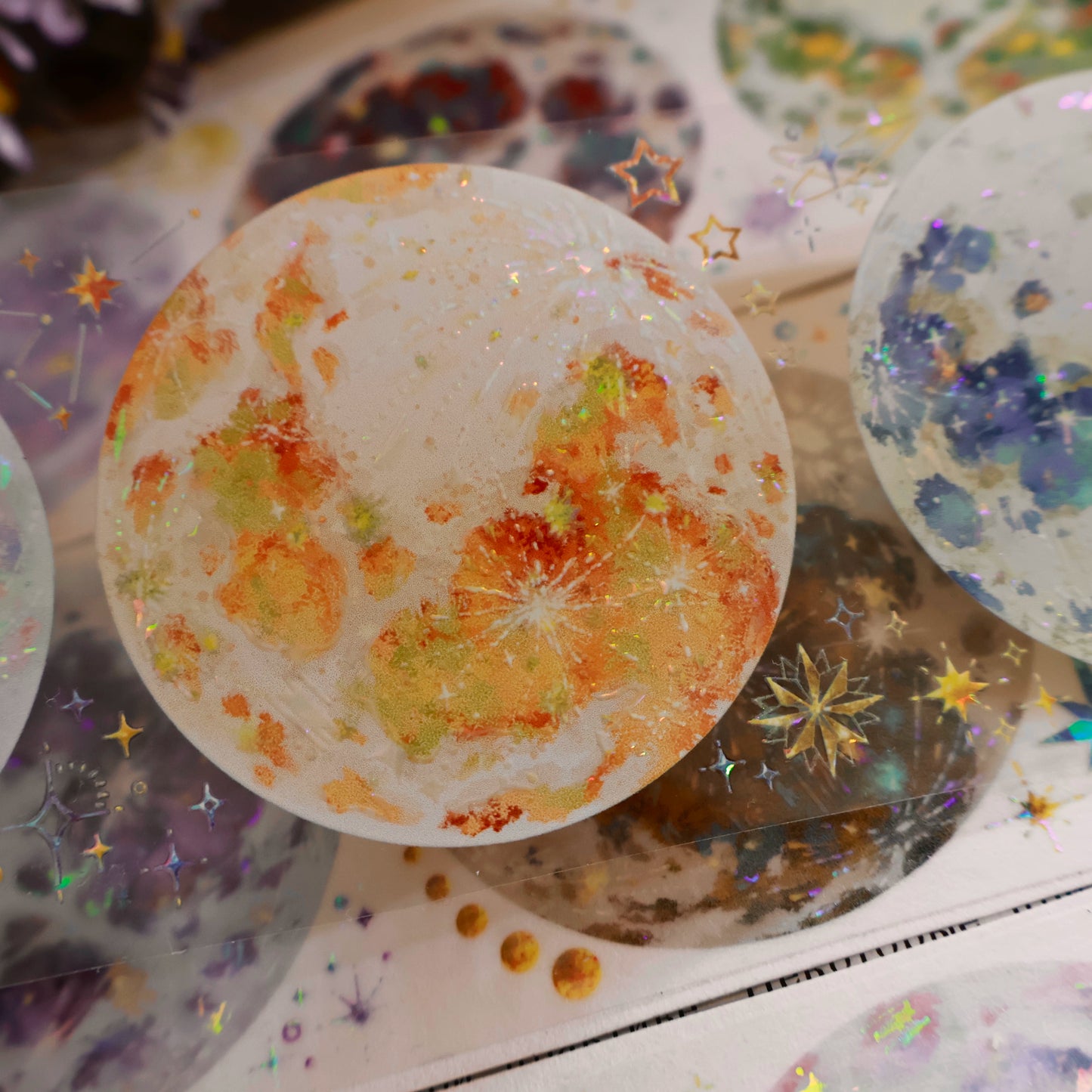 YiEr Vol13【Mottled Planet】Orginal Design Moon Washi/Pet Tape Light Retro Landscaping Stickers