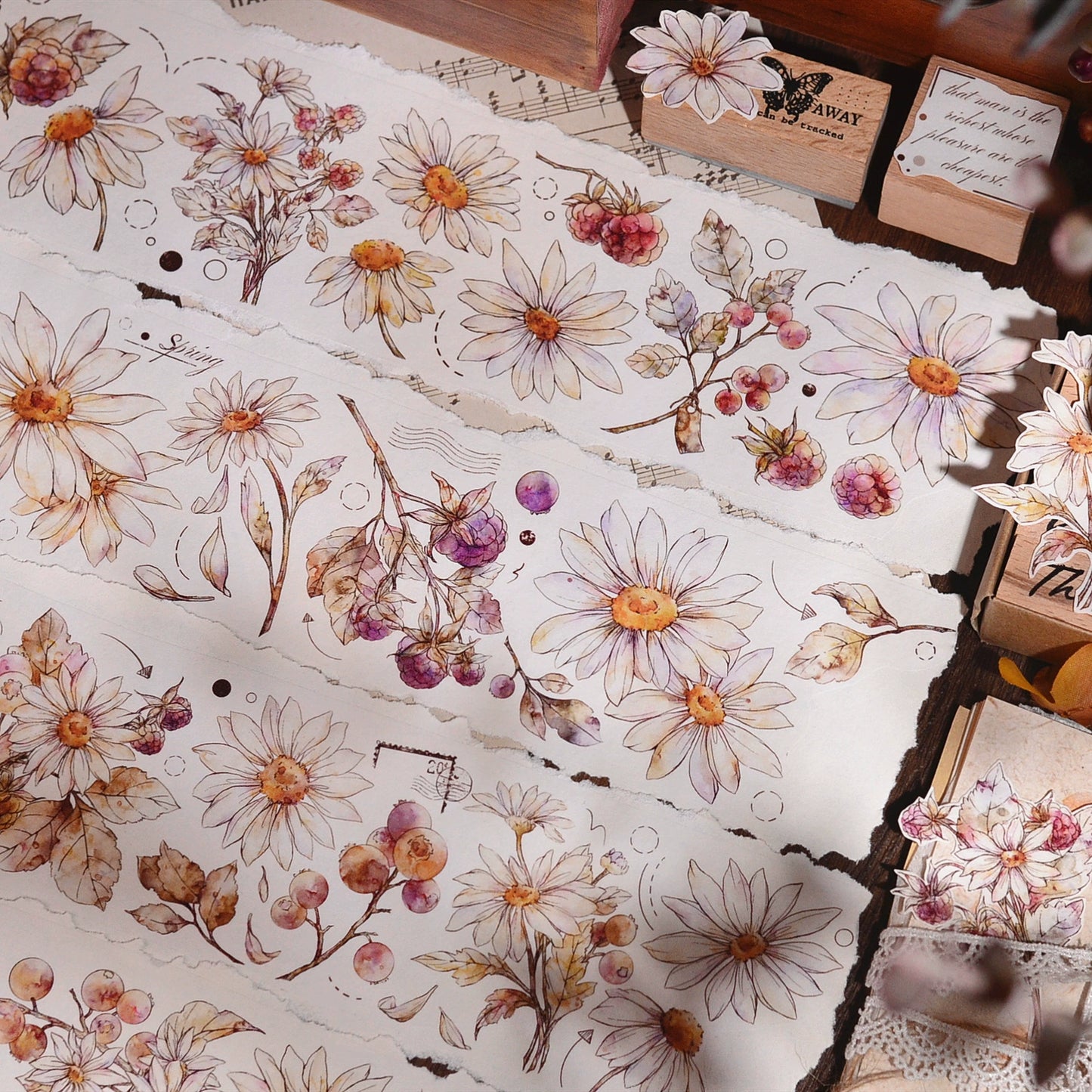 XiaoBaiJia March【Daisy】Light Retro Fresh Daisy Flower Washi PET Tape