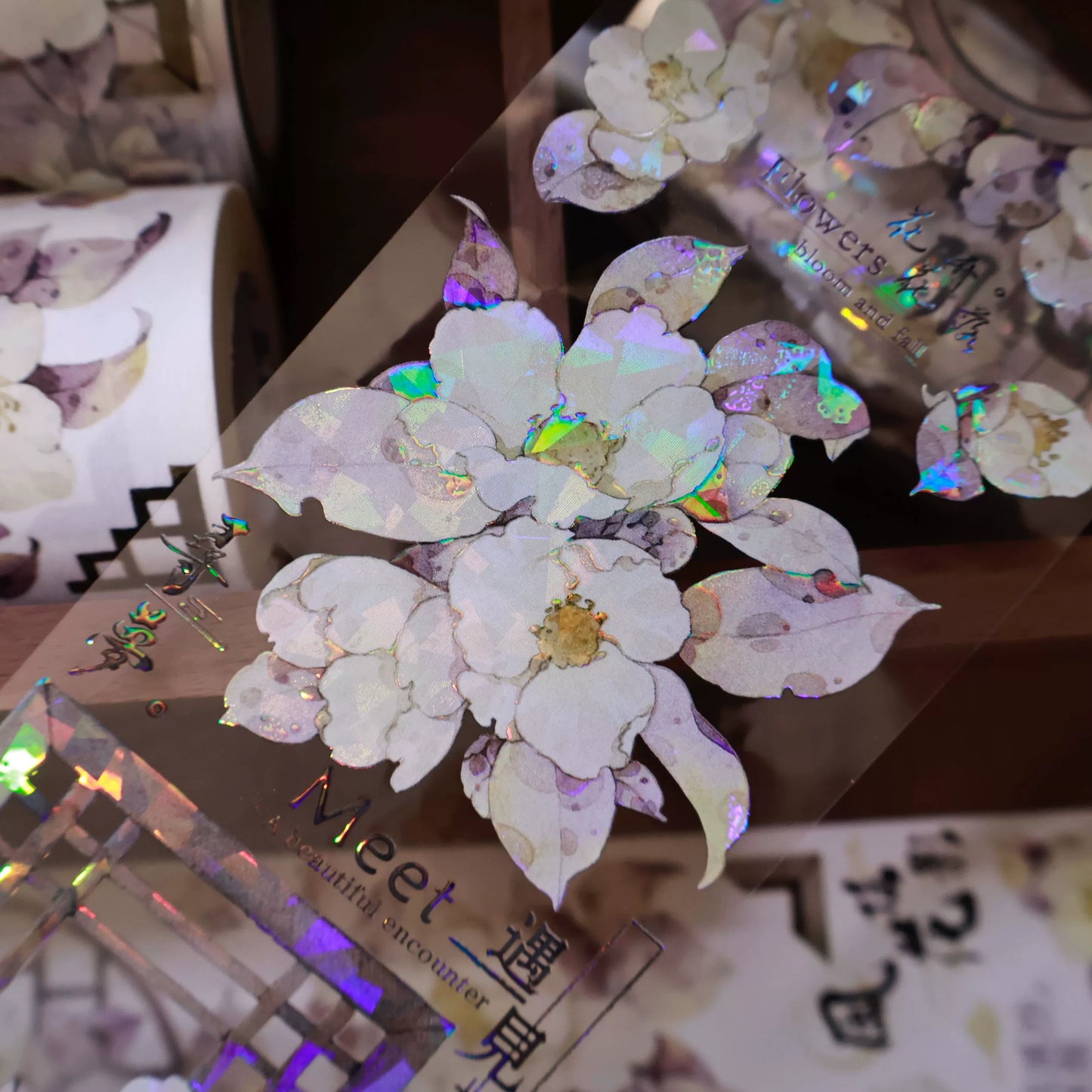 YiEr Vol14【Sparse Shadows Reflected on Window】Ancient Style Rose Floral Washi Tape and PET Stickers