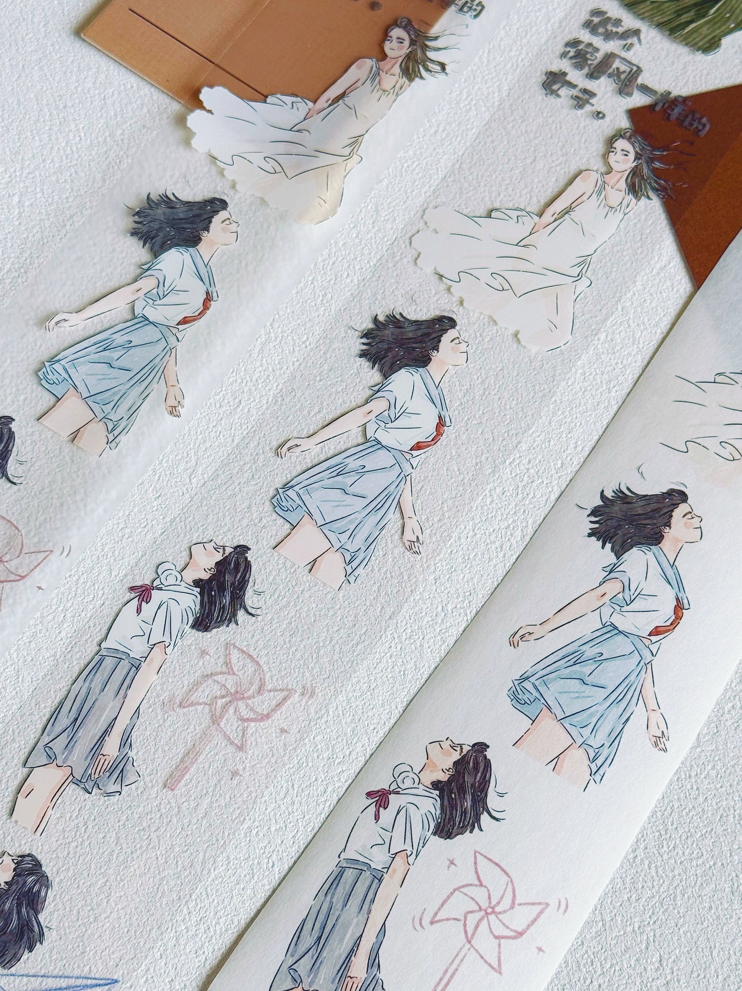 XiYue【The Wind is Rising】Original Character Design Washi/PET Tape Stickers,for Scrapbook Supplies,Journaling,Junk Journal,Bullet Journal,Planner Stickers