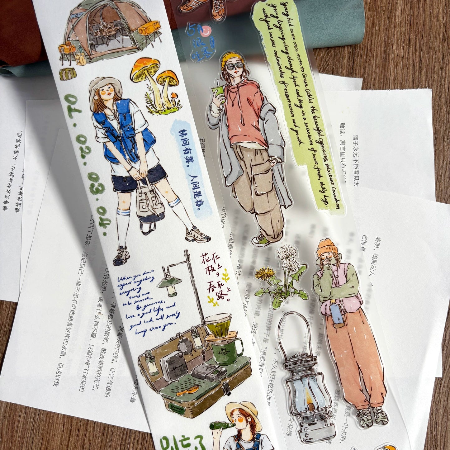 ZiYuanSu Vol12【Go to Mountains and Wilderness】Pre-Cut Original Design Character Washi/PET Tape Stickers, for Scrapbook Supplies,Scrapbook Tape Stickers,Junk Journal Supplies, Journaling Stickers,Bullet Journals