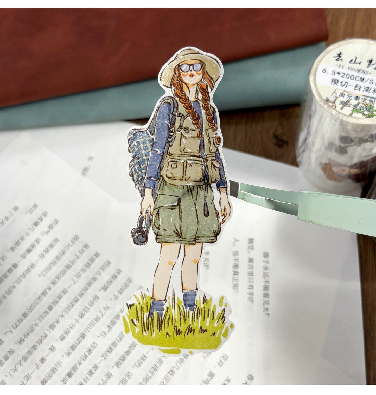 ZiYuanSu Vol12【Go to Mountains and Wilderness】Pre-Cut Original Design Character Washi/PET Tape Stickers, for Scrapbook Supplies,Scrapbook Tape Stickers,Junk Journal Supplies, Journaling Stickers,Bullet Journals