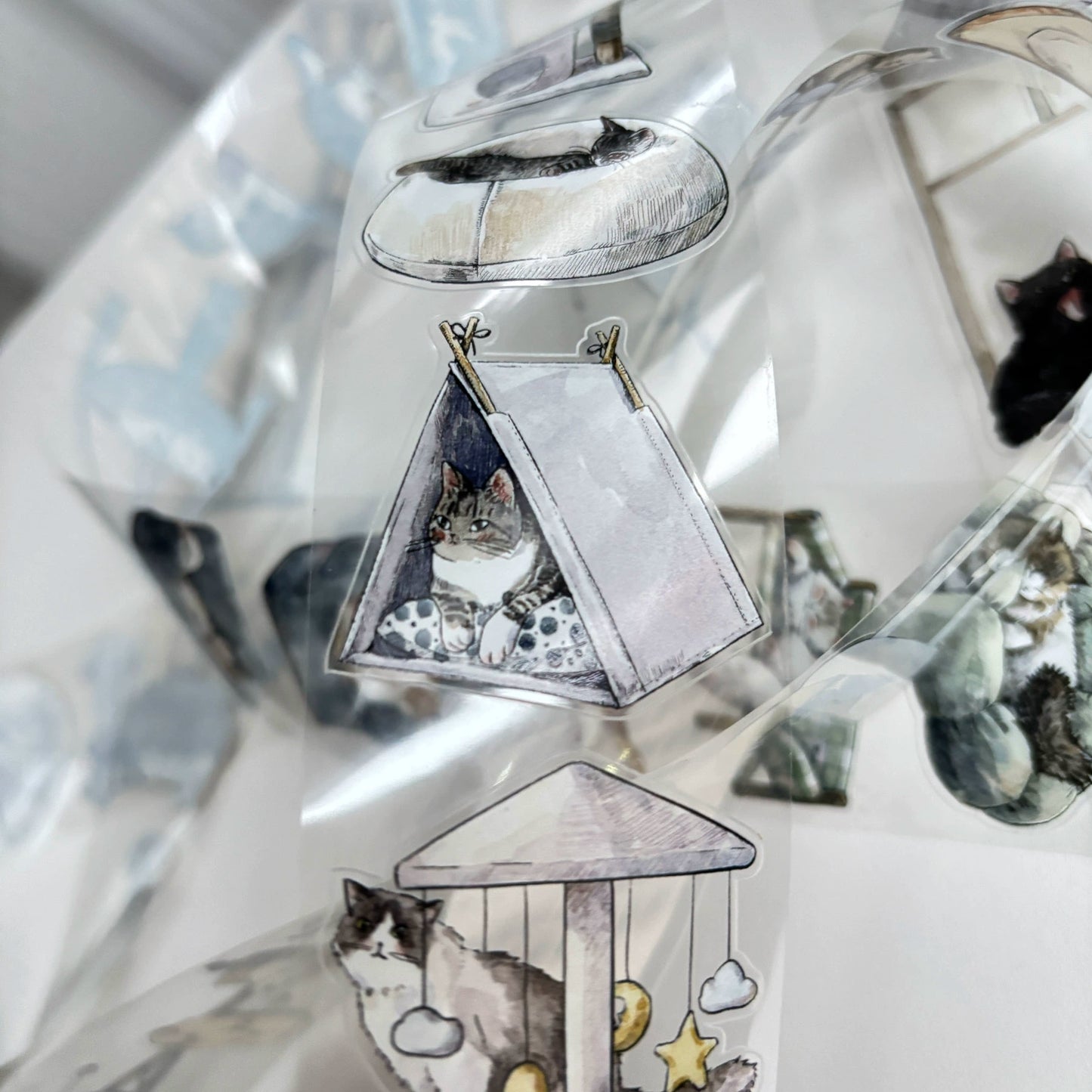 Kaixiaoxun Vol9 【Cat's Nest】 Pre-Cut Long Loop Washi/Matte PET Tape for Scrapbook Supplies,Junk Journal Supplies