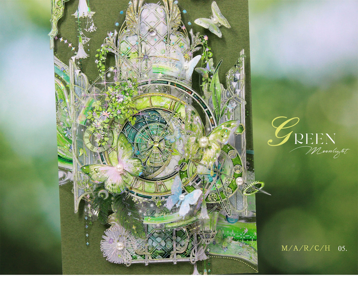 Moodtape【Green Moonlight】Landscap Original Design Washi/Pet Tape Stickers,for Scrapbook Supplies,Scrapbook Tape Stickers,Junk Journal Supplies