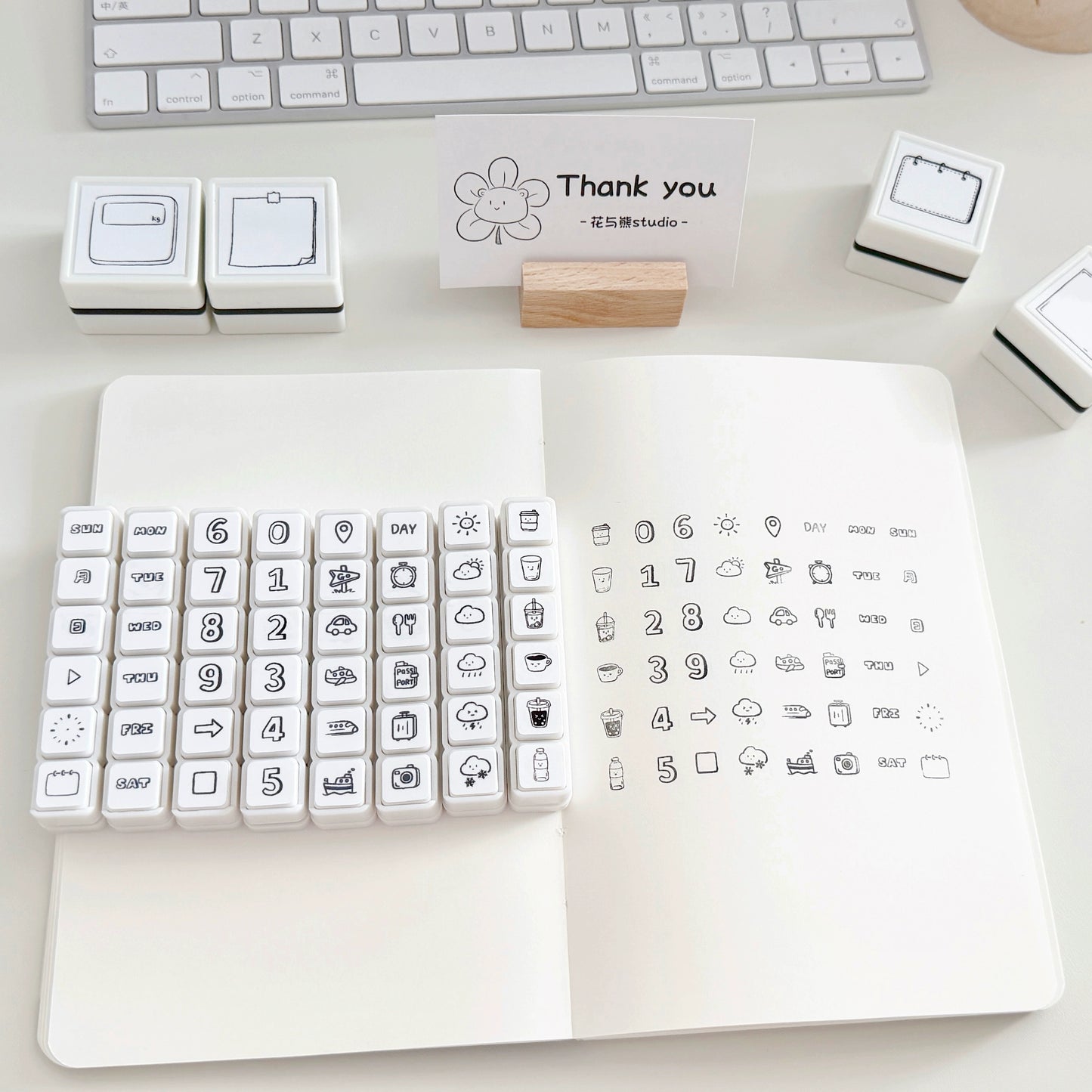 Flower and Bear Studio【Six Stamps】Original Design cute Weather,Travel,Week,Number Stamp