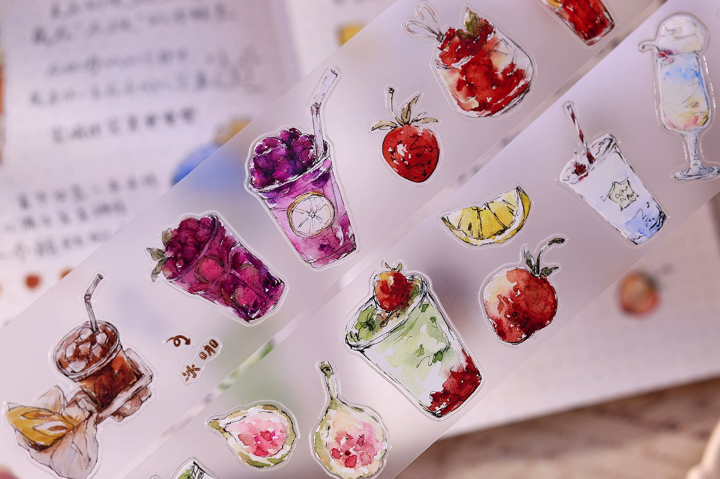 XiaoBaiJia Minimalist Style【Cool Summer】Drink Milk Tea,Pre-cut Light Retro Orginal Design Washi Pet Tape Landscape Stickers
