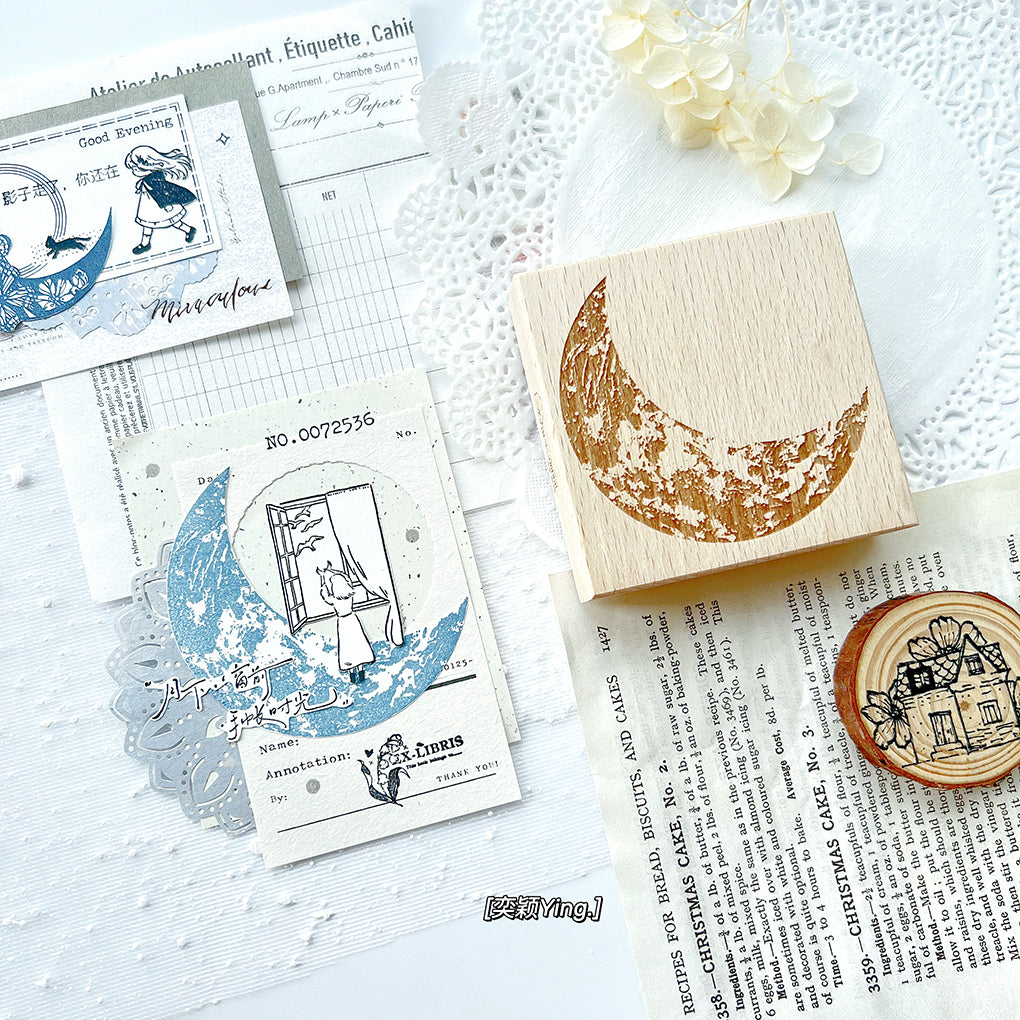 Yiying Yimengwu 【Window Under the Moon】Light Retro Moon Window Wooden Stamp
