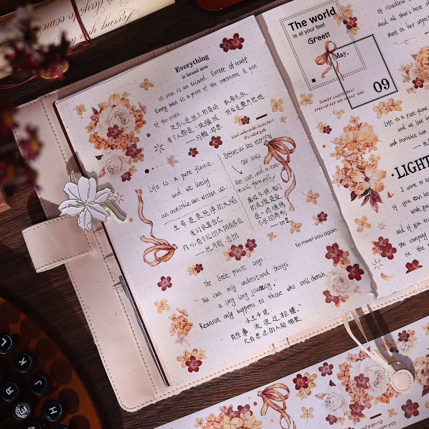 XiaoBaiJia【Tea Dyeing】Light Retro Flowers Orginal Design Washi Pet Tape Stickers