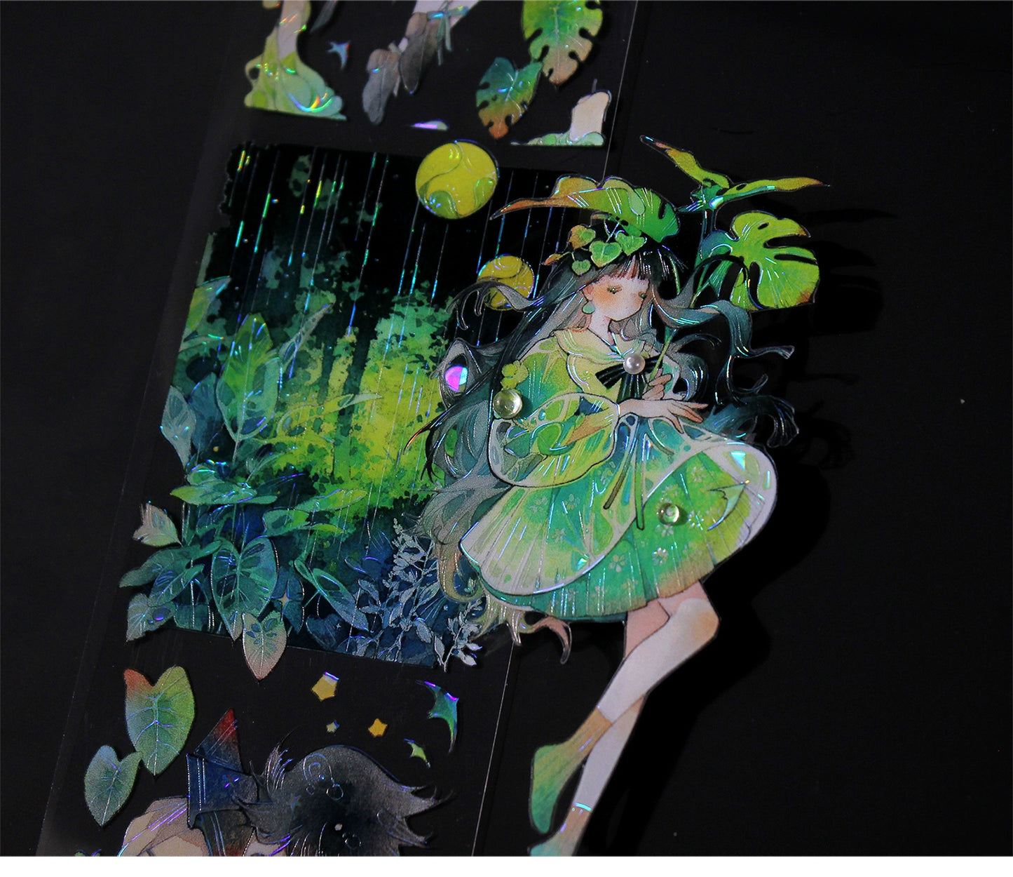 Moodtape【At Dusk in Spring and Green Mountains】Original Character Elf Design Washi/Pet Tape Stickers,for Scrapbook Supplies,Scrapbook Tape Stickers,Junk Journal Suppliesmoodtape