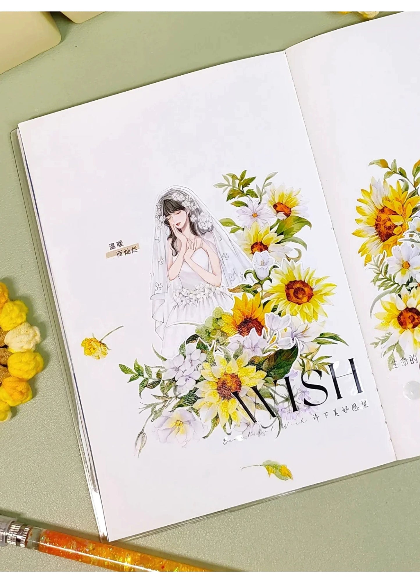 ZiYuanSu Vol12【Radiant Sunflower Color】Scene/Landscape Pre-cut Washi/PET Tape,for Scrapbook Supplies,Scrapbook Tape Stickers,Junk Journal Supplies