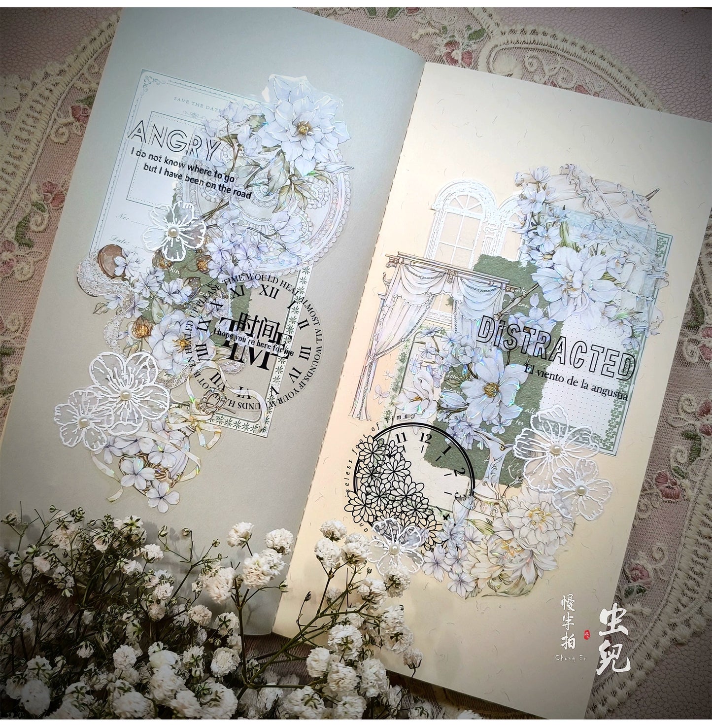 ZiYuanSu【LingLong Branch】Background Flower Pre-cut Washi/PET Tape,for Scrapbook Supplies,Scrapbook Tape Stickers,Junk Journal Supplies
