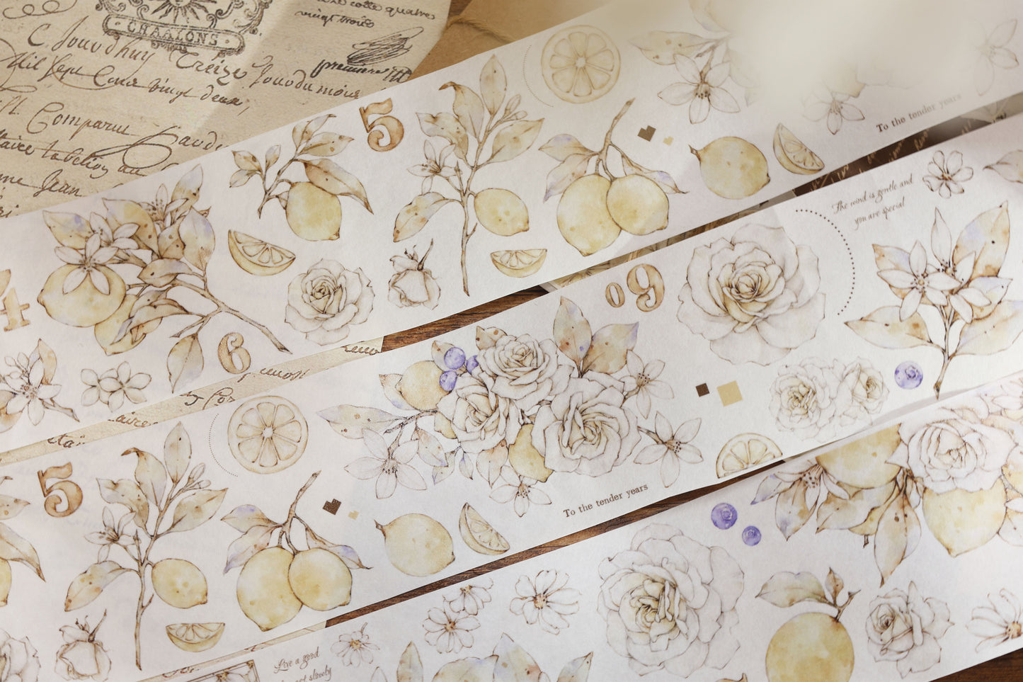 XiaoBaiJia【Afternoon Sunshine】Light Retro Fresh Lemon Flower and Paper PET Washi/PET Tape
